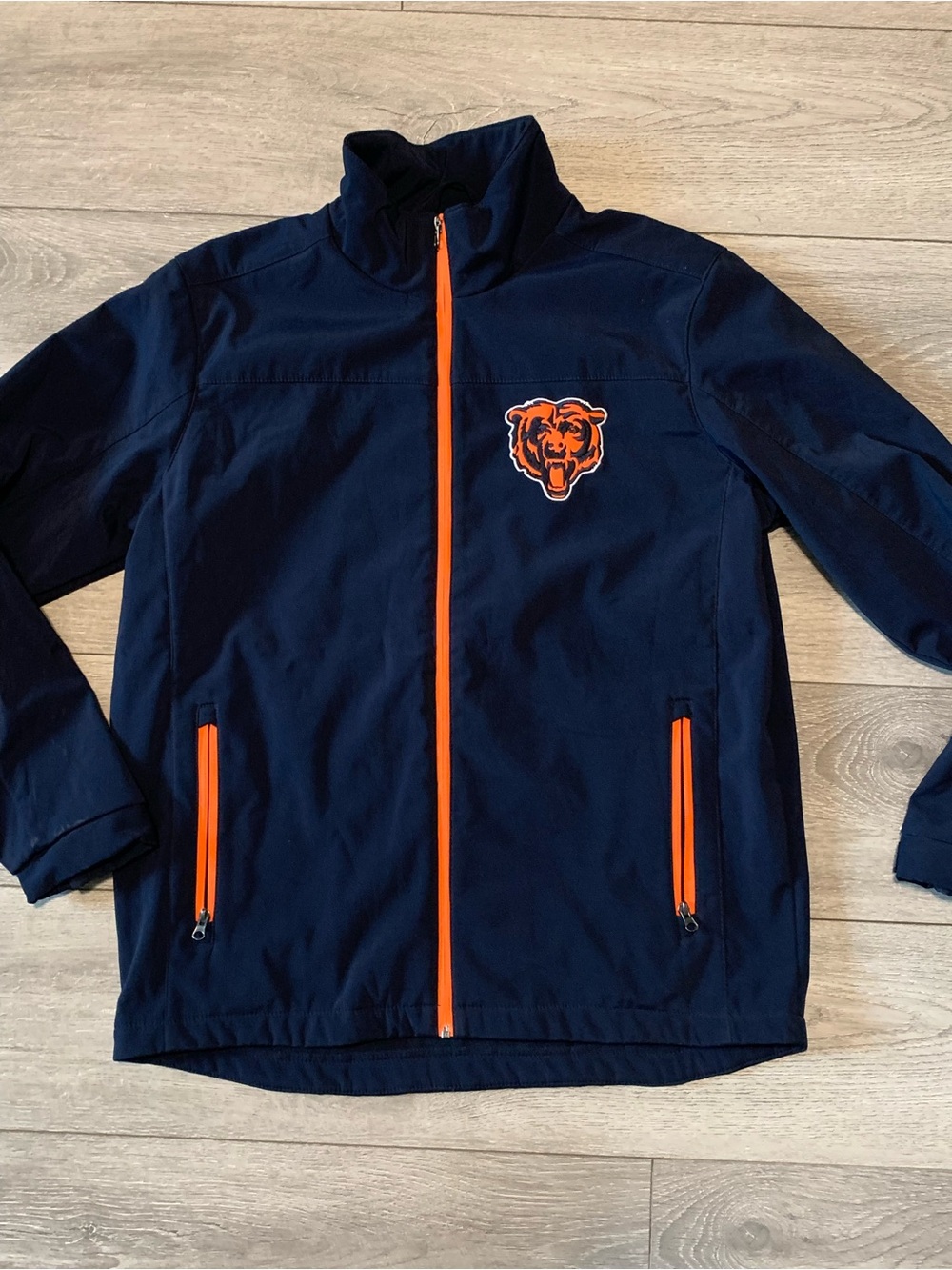 Chicago Bears Soft Shell Jacket BLUE Sewn Logos: LARGE